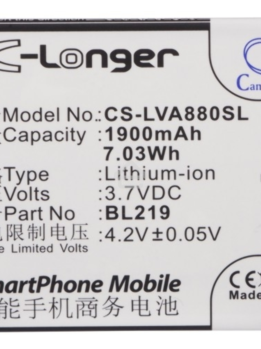 Аккумулятор CameronSinoCS-LVA880SL BL219 для Lenovo A916 3.7V / 1900mAh / 7.03Wh