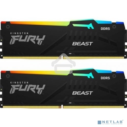 Оперативная память Kingston Fury Beast, DDR5, 64GB (2x32GB), 5600MHz, CL40, DIMM, с радиатором, RGB, черный
