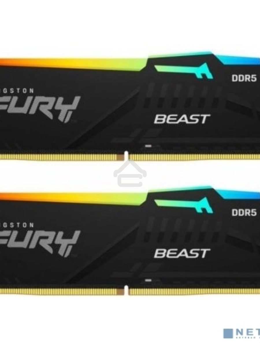 Оперативная память Kingston Fury Beast, DDR5, 64GB (2x32GB), 5600MHz, CL40, DIMM, с радиатором, RGB, черный