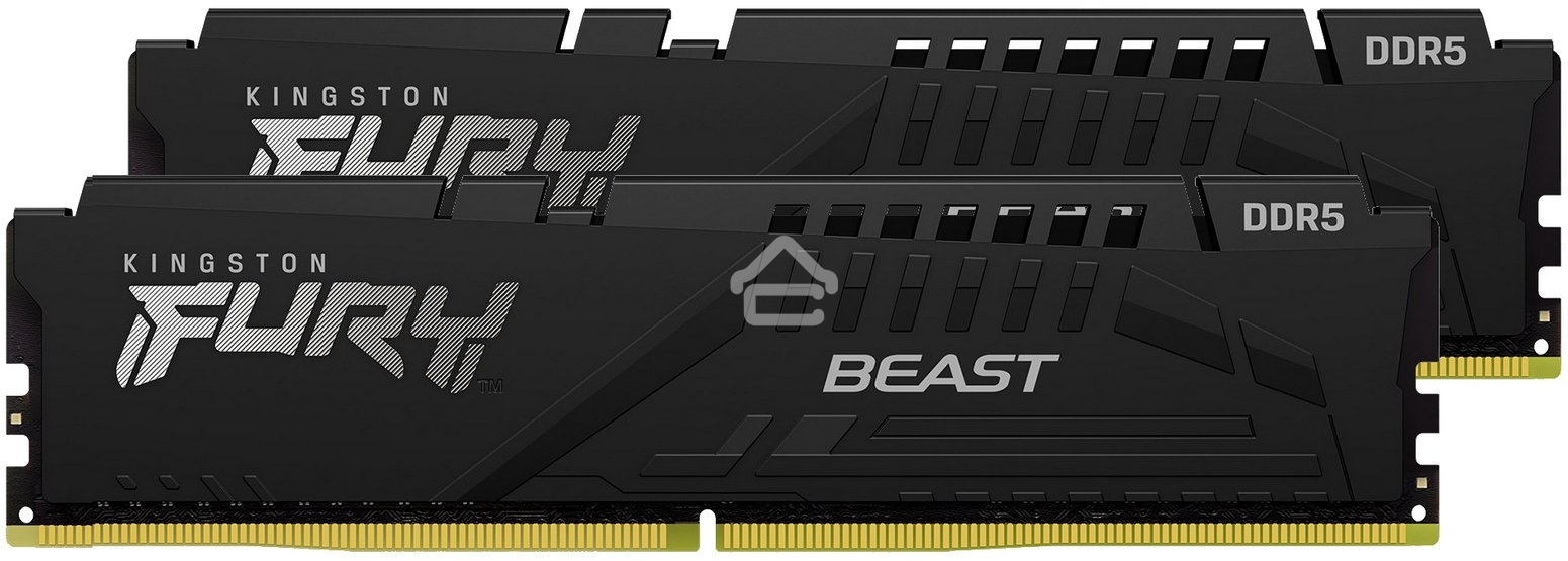 Оперативная память Kingston Fury Beast, DDR5, 32GB (2x16GB), 5200MHz, CL40, DIMM, радиатор, черный