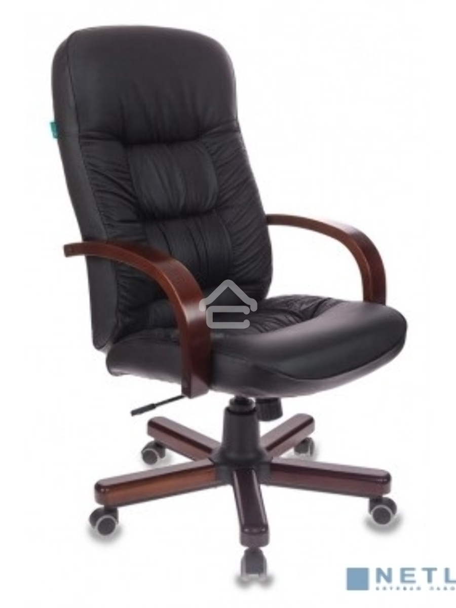Кресло руководителя Бюрократ T-9908/WALNUT черный, кожа, крестовина металл