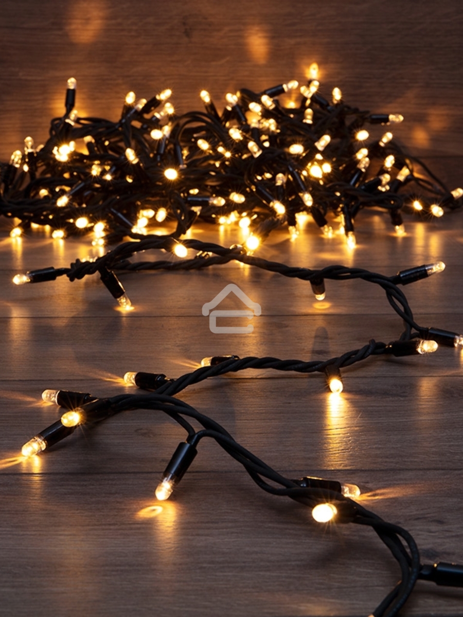 Гирлянда модульная «Дюраплей LED» 10 м, 200 LED, черный каучук, цвет свечения теплый белый NEON-NIGHT