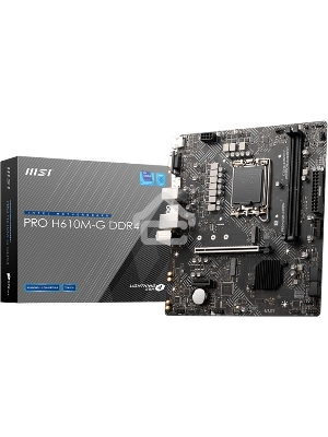 Материнская плата MSI PRO H610M-G DDR4, LGA 1700, Intel H610, 2xDDR4, 4xSATA, 1xM.2, 1xPCIe 4.0 x16, 1xPCIe 3.0 x1, 1xHDMI, 1xDP, 1xVGA, 1xRJ45 1Gb, 2xUSB-A 3.2 Gen 1, 4xUSB-A 2.0, 3x3.5мм, 7.1, mATX