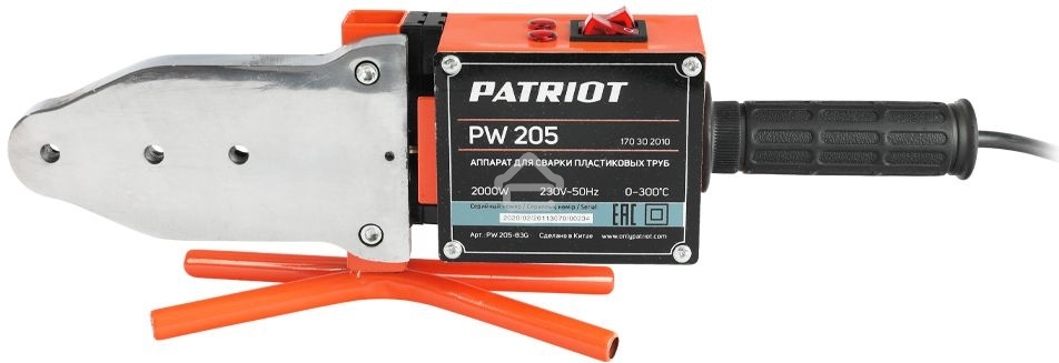 Сварочное оборудование, Инверторы PATRIOT PW 205 170302010 Аппарат для сварки пластиковых труб PATRIOT, 2000W, 6 насадок, резак для труб, перчатки, рулетка, кейс металл.