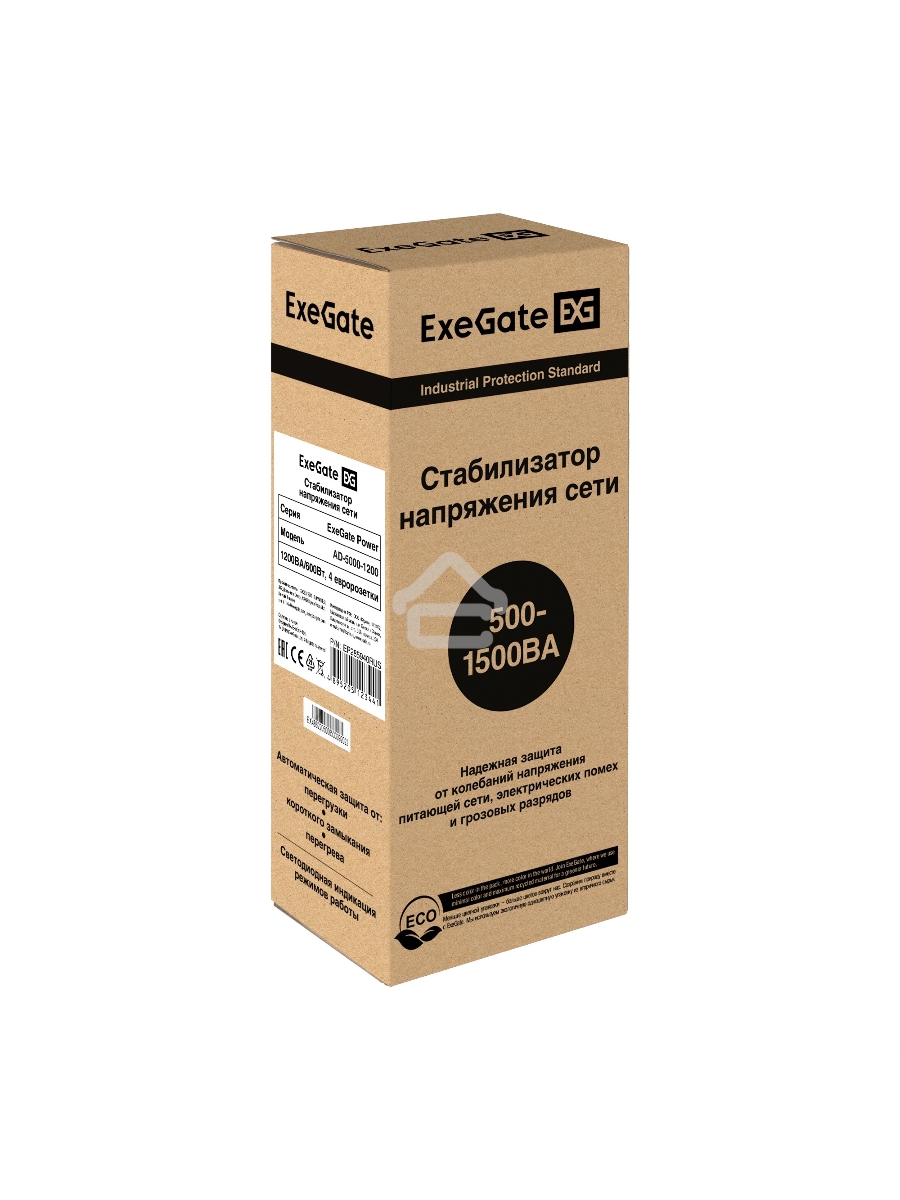 Стабилизатор ExeGate Power AD5000-1200 (1200VA/600W, диапазон 150...280В, 4 евророзетки)