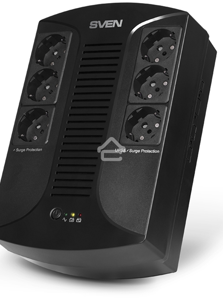 Источник бесперебойного питания SVEN UP-L1000E 1000VA/500W (6 розеток: 3х UPS/сетевой фильтр+3 x сетевой фильтр)