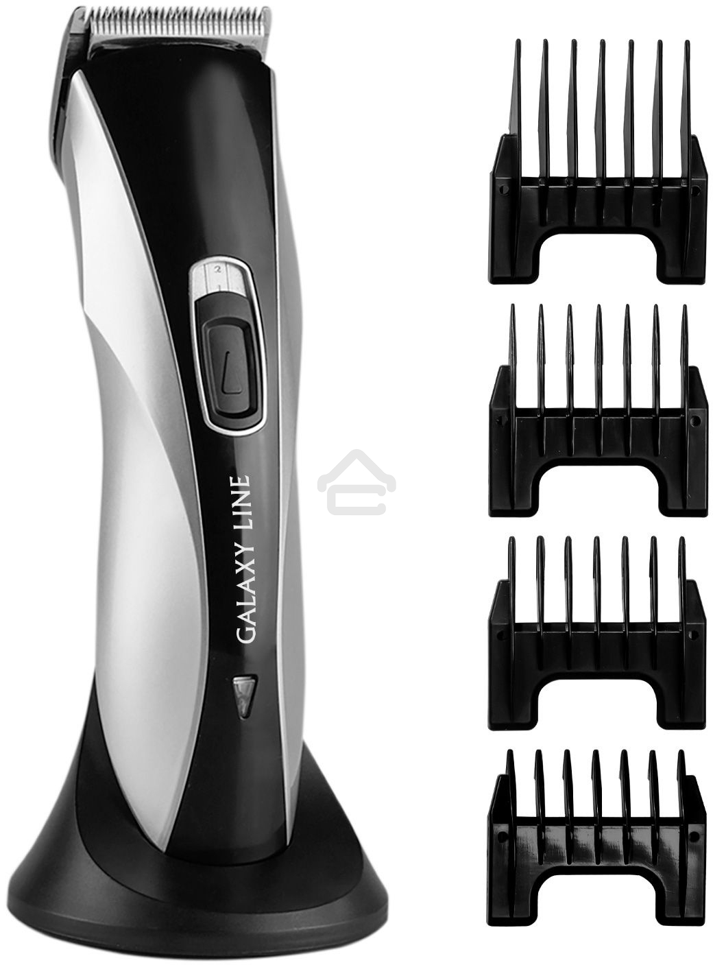 Набор для стрижки Galaxy Line GL 4155, черный с серебристым, лезвия из японской нержавеющей стали, индикатор работы и заряда, время непрерывной работы 45 мин, 4 насадки–расчески (3, 6, 9, 12 мм), эргономичный дизайн