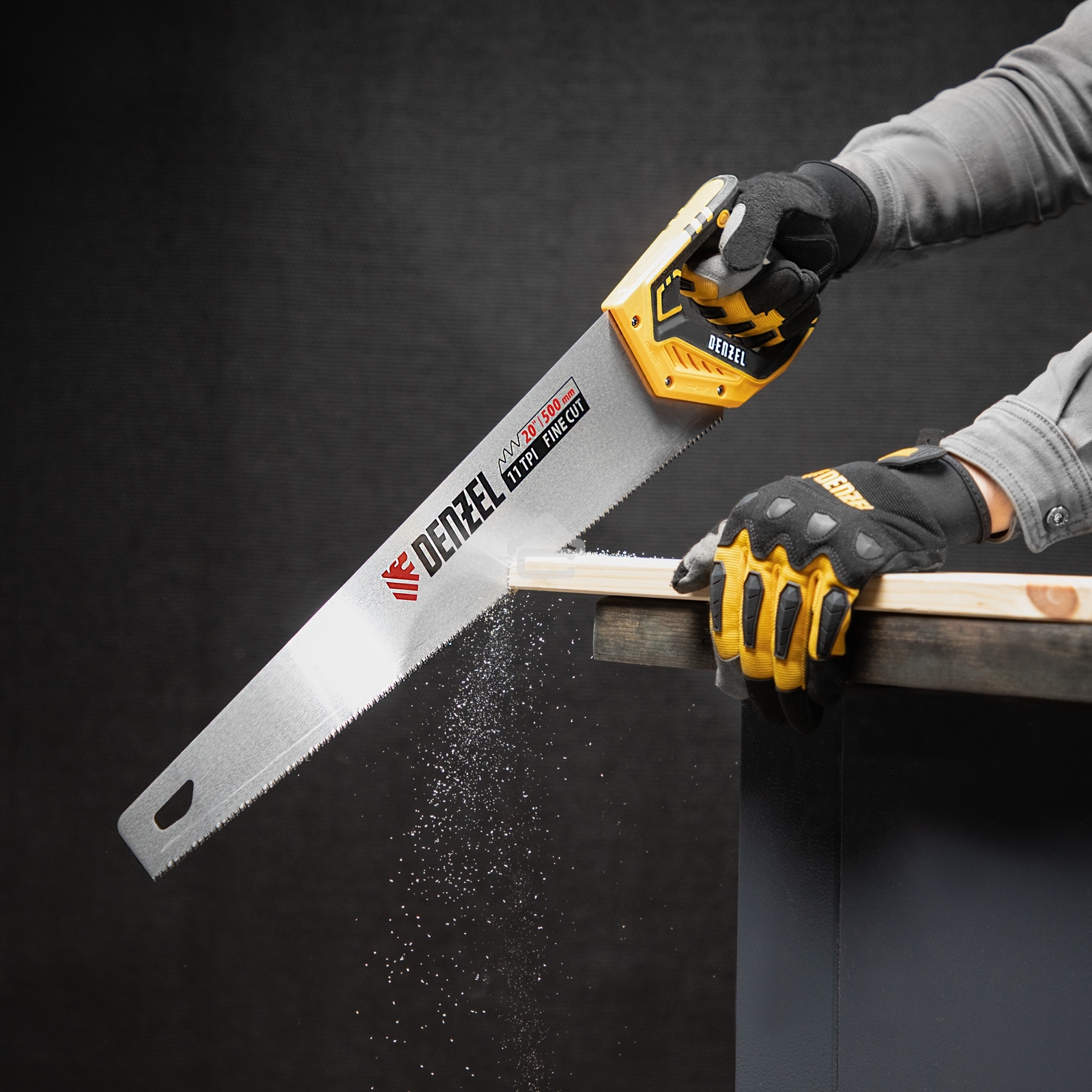 Ножовка по дереву Denzel 500 мм, 11 TPI, зуб 3D, двухкомпонентная рукоятка