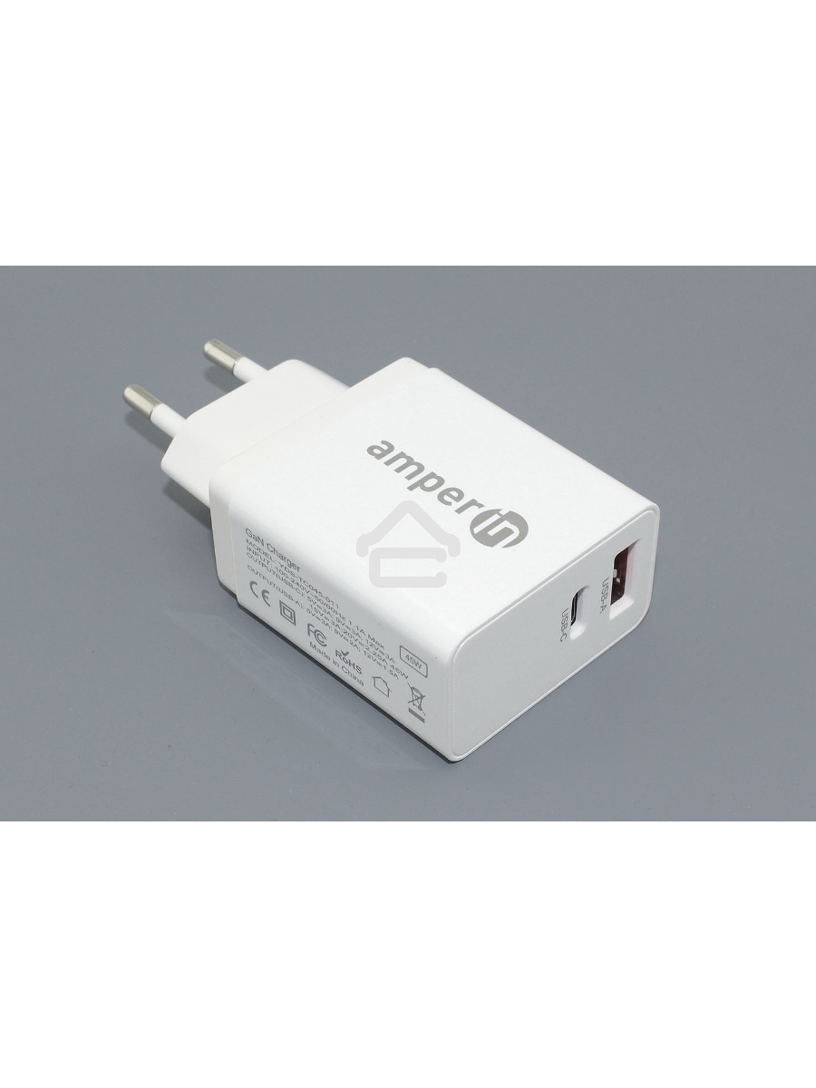 Блок питания (сетевой адаптер) Amperin USB-A, USB-C (YDS-TC045-011PK) 45W, белый