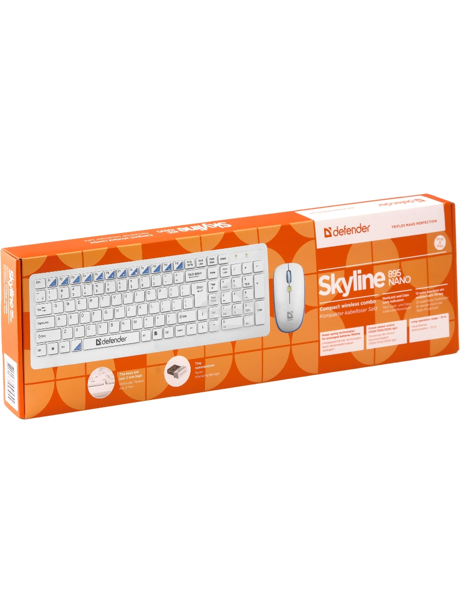 Клавиатура + мышь Defender Skyline 895 Nano W (Белый) Кл:104, 1000/1500/2000dpi