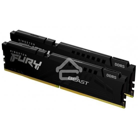 Оперативная память Kingston Fury Beast, DDR5, 32GB (2x16GB), 5200MHz, CL40, DIMM, радиатор, черный