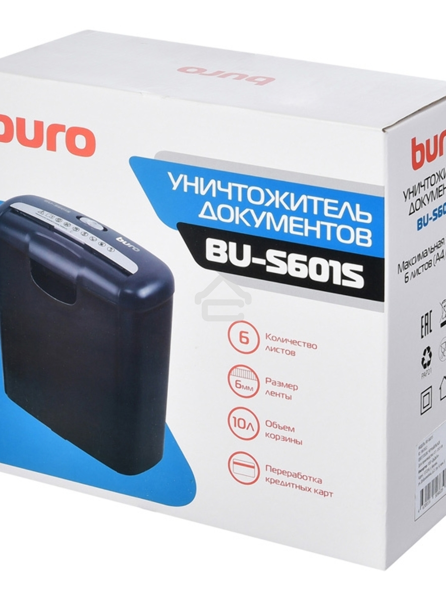 Шредер Buro Home BU-S601S (секр.Р-1)/ленты/6лист./10лтр./пл.карты