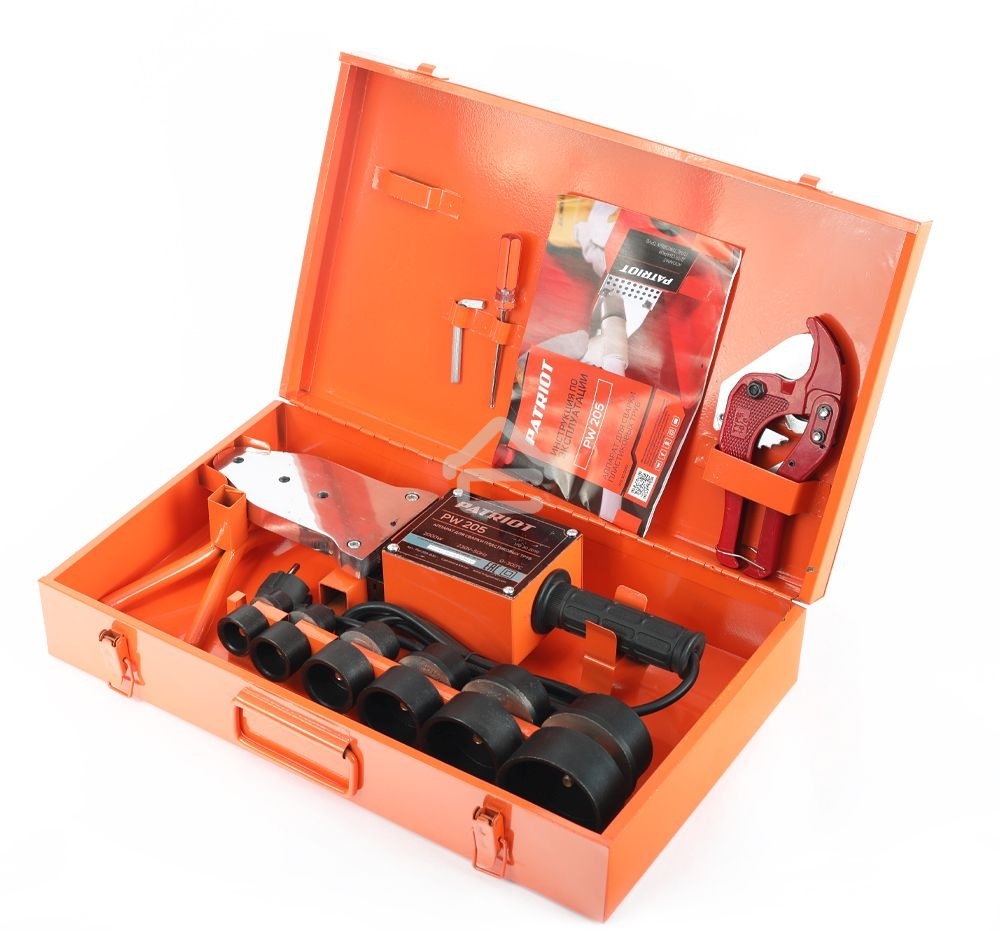 Сварочное оборудование, Инверторы PATRIOT PW 205 170302010 Аппарат для сварки пластиковых труб PATRIOT, 2000W, 6 насадок, резак для труб, перчатки, рулетка, кейс металл.