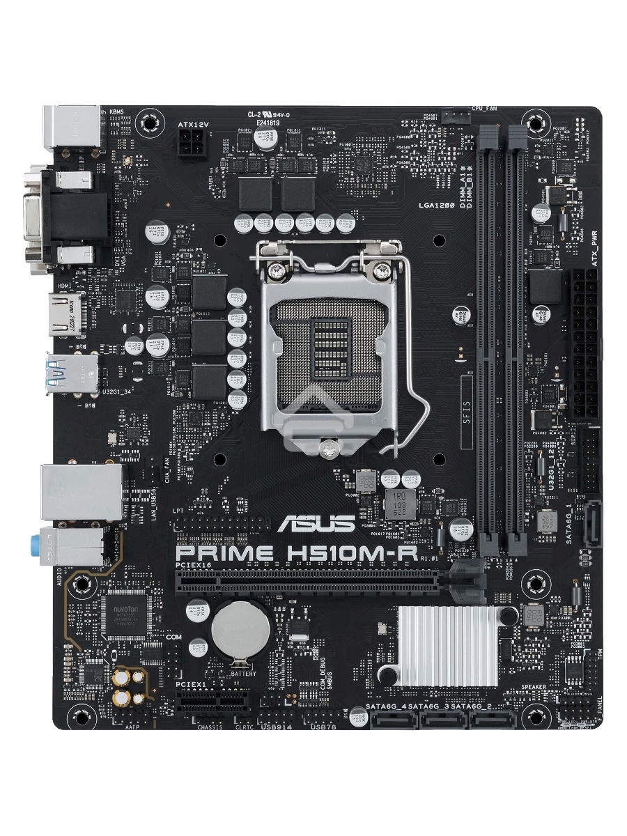 Материнская плата ASUS PRIME H510M-R-SI, LGA1200, H510, 2*DDR4, DVI+D-Sub + HDMI, SATA3, Audio, Gb LAN, USB 3.2, COM*1 header (w/o cable),mATX