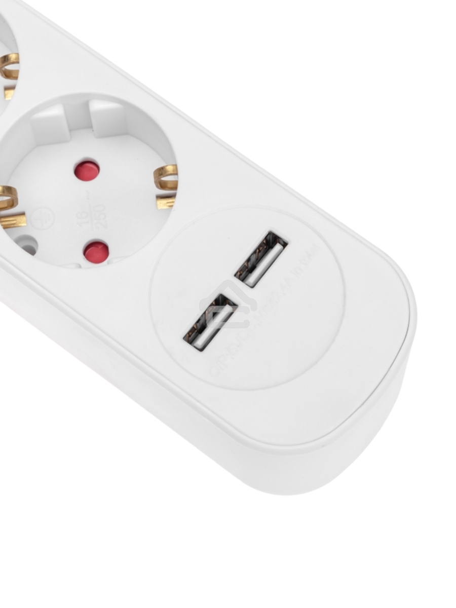 Удлинитель STANDARD 3 гнезда, 3м, 3х1,0мм², с/з, с выключателем, 2 USB, белый Rexant