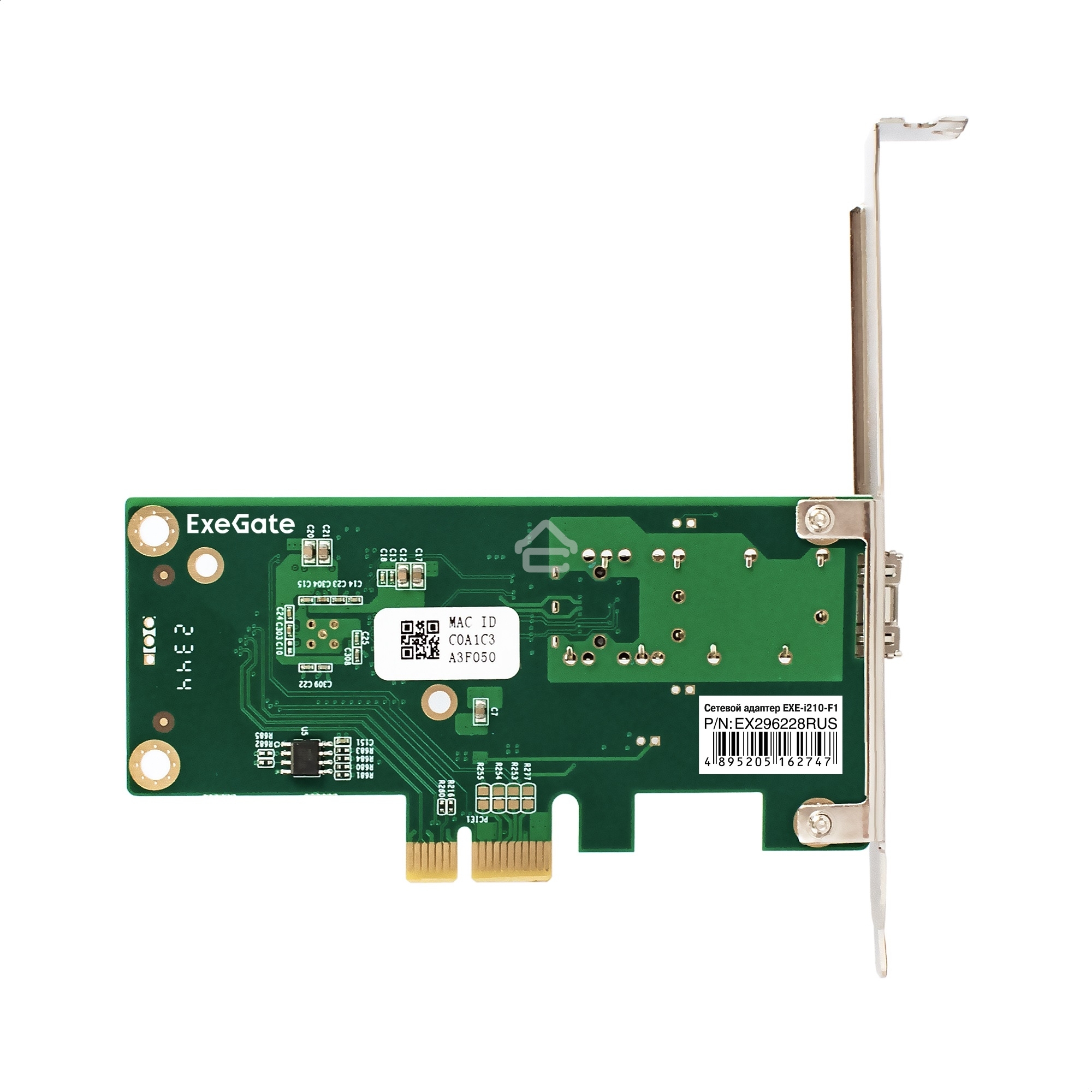 Сетевой адаптер ExeGate EXE-i210-F1 (PCI-E x1 v2.0, порт 1xSFP (медный), 10/100/1000Mbps, Gigabit Server NIC Intel Chipset I210-F1)