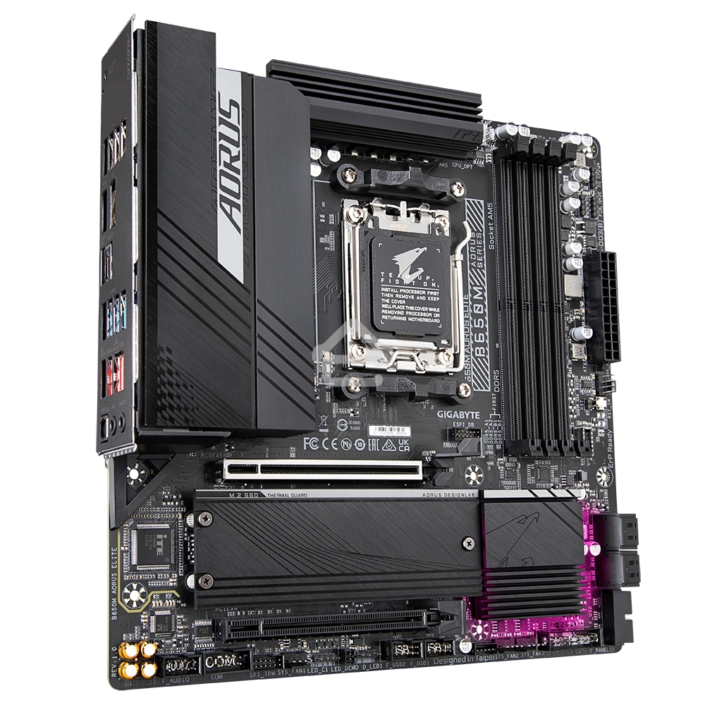 Материнская плата Gigabyte B650M AORUS ELITE, Socket AM5, AMD B650, 4xDDR5, 4xSATA, 2xM.2, 1xPCI-E 4.0 x16, 1xPCI-E 4.0 x4, 1xHDMI, 1xDP, 1x 2.5Gb LAN, 5xUSB-A 3.2 Gen 1, 2xUSB-A 3.2 Gen 2, 4xUSB-A 2.0, 1xUSB-C 3.2 Gen 2, 2x3.5 мм, 7.1, Micro-ATX