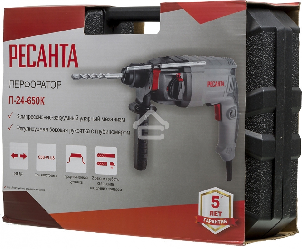 Перфоратор Ресанта П-24-650К SDS-plus уд.:2.8Дж 650Вт (кейс в комплекте)