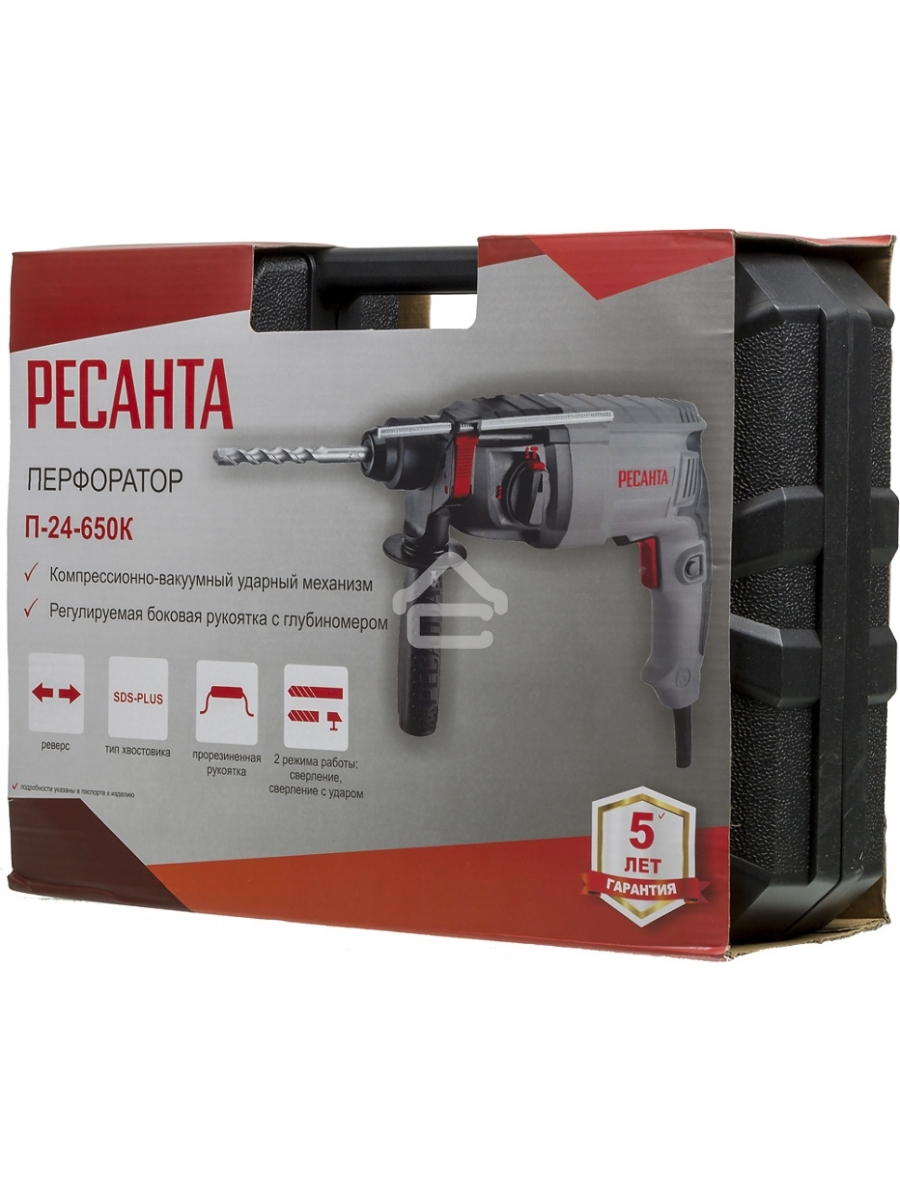 Перфоратор Ресанта П-24-650К патрон:SDS-plus уд.:2.8Дж 650Вт (кейс в комплекте)