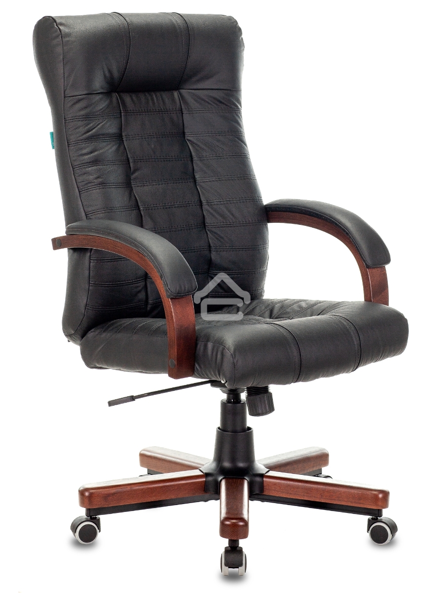 Кресло руководителя Бюрократ KB-10WALNUT/B/LEATH черный, кожа, крестовина дерево