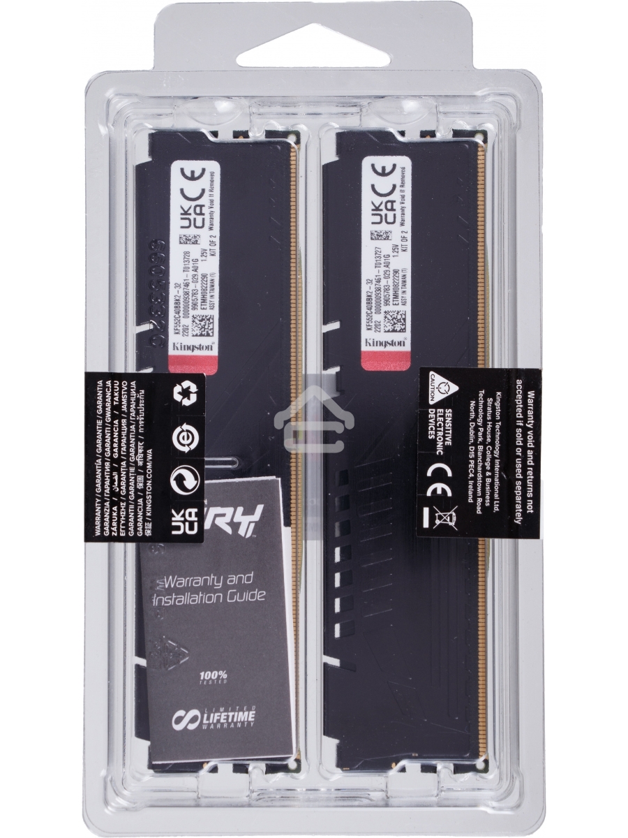 Оперативная память Kingston Fury Beast, DDR5, 32GB (2x16GB), 5200MHz, CL40, DIMM, радиатор, чёрный