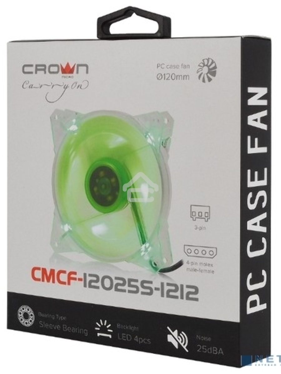 Вентилятор для корпуса Crown CMCF-12025S-1212 прозрачный/зеленый, 120 мм, 1650 об/мин, 28 дБ, 3 pin