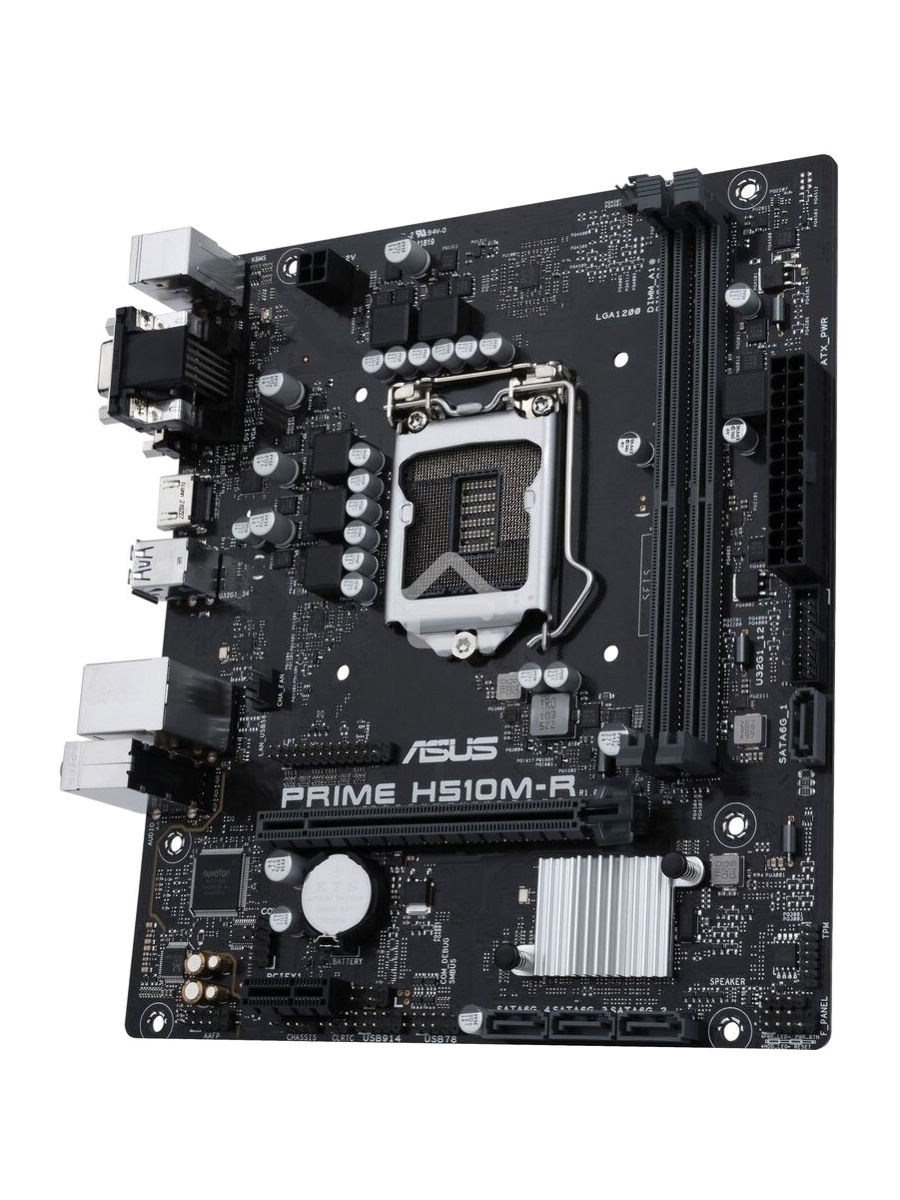 Материнская плата ASUS PRIME H510M-R-SI, LGA1200, H510, 2*DDR4, DVI+D-Sub + HDMI, SATA3, Audio, Gb LAN, USB 3.2, COM*1 header (w/o cable),mATX