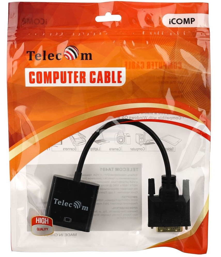 Кабель-переходник VCOM DVI-D 25M ---> VGA 15F Telecom TA491 Кабель-переходник DVI-D 25M ---> VGA 15F Telecom TA491
