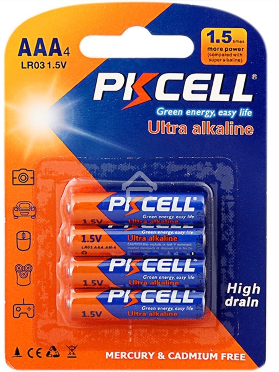 Щелочной/алкалиновый элемент питания PKCELL LR03-4B тип - AAА 4 шт в блистере