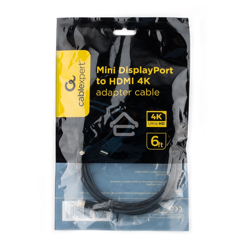 Кабель Cablexpert mDP-HDMI, 20M/19M, 1.8м, черный, позол.разъемы, пакет (CC-mDP-HDMI-6)