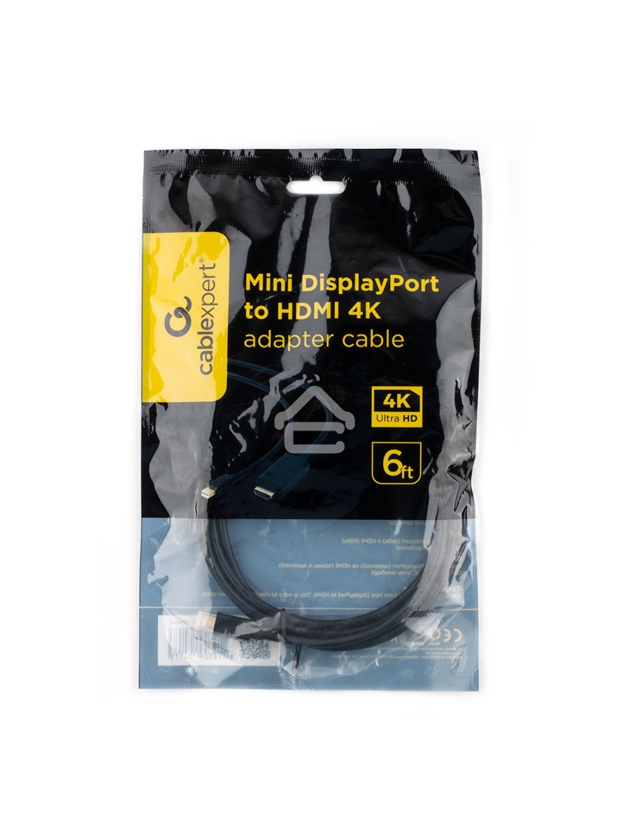 Кабель Cablexpert mDP-HDMI, 20M/19M, 1.8м, черный, позол.разъемы, пакет (CC-mDP-HDMI-6)