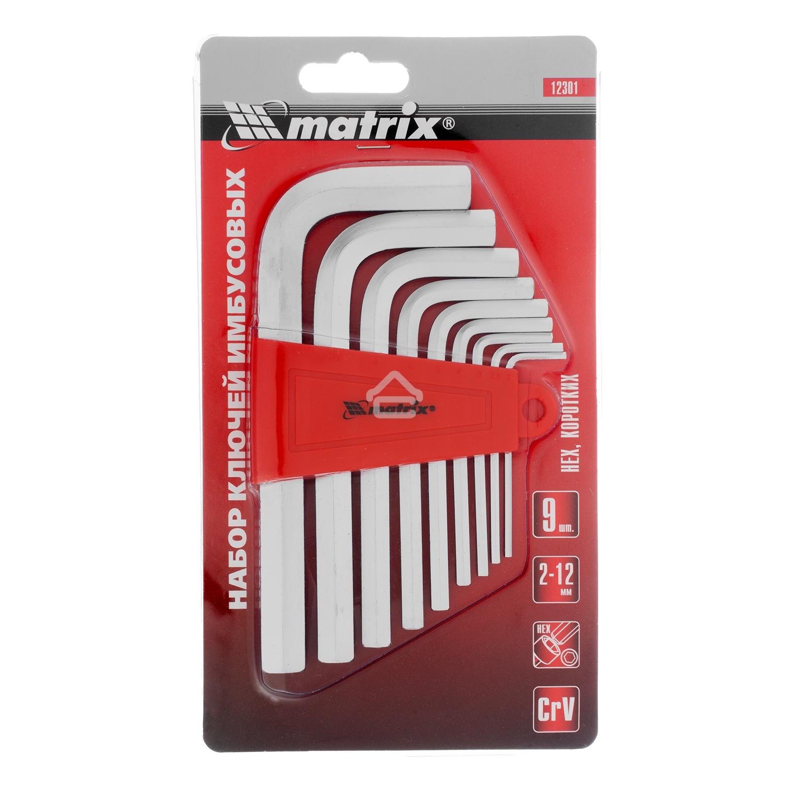 Набор ключей имбусовых Matrix HEX, 2–12 мм, CrV, 9 шт., короткие, сатин.