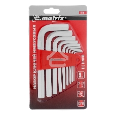 Набор ключей имбусовых Matrix HEX, 2–12 мм, CrV, 9 шт., короткие, сатин.