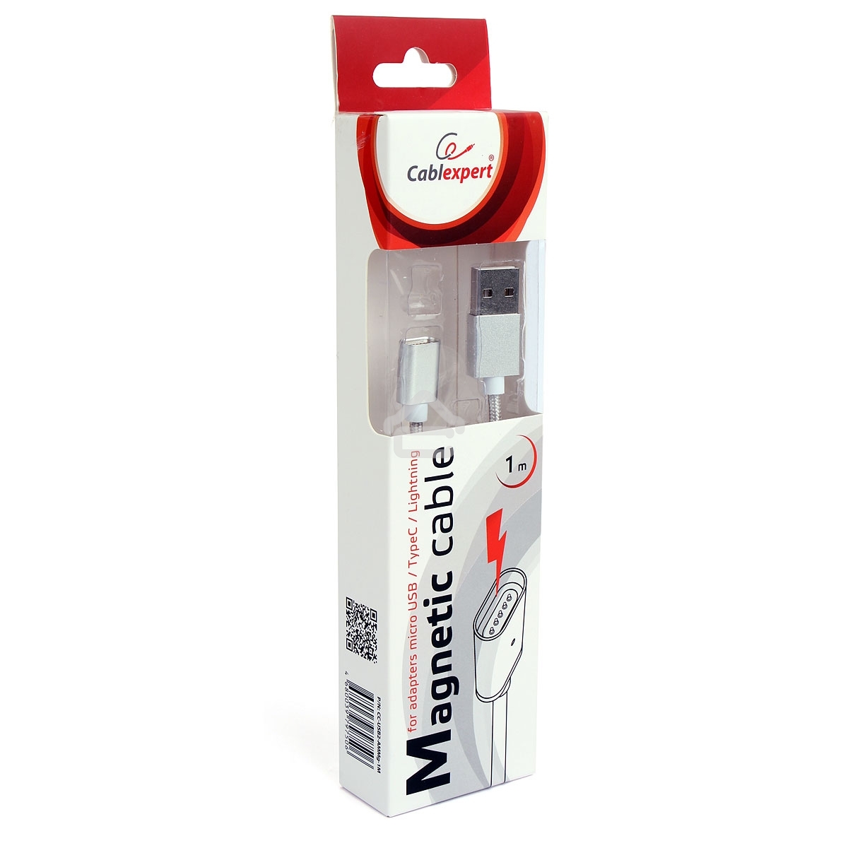 Кабель магнитный USB2.0 Cablexpert CC-USB2-AMMg-1M, для адаптеров TypeC - microBM 5P - iPhone lightning, 1м, алюминиевые разъемы (адаптеры в комплектацию не входят)