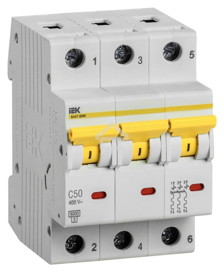 Выключатель автоматический трехполюсный ВА47-60M 3Р 50А 6кА С MVA31-3-050-C IEK