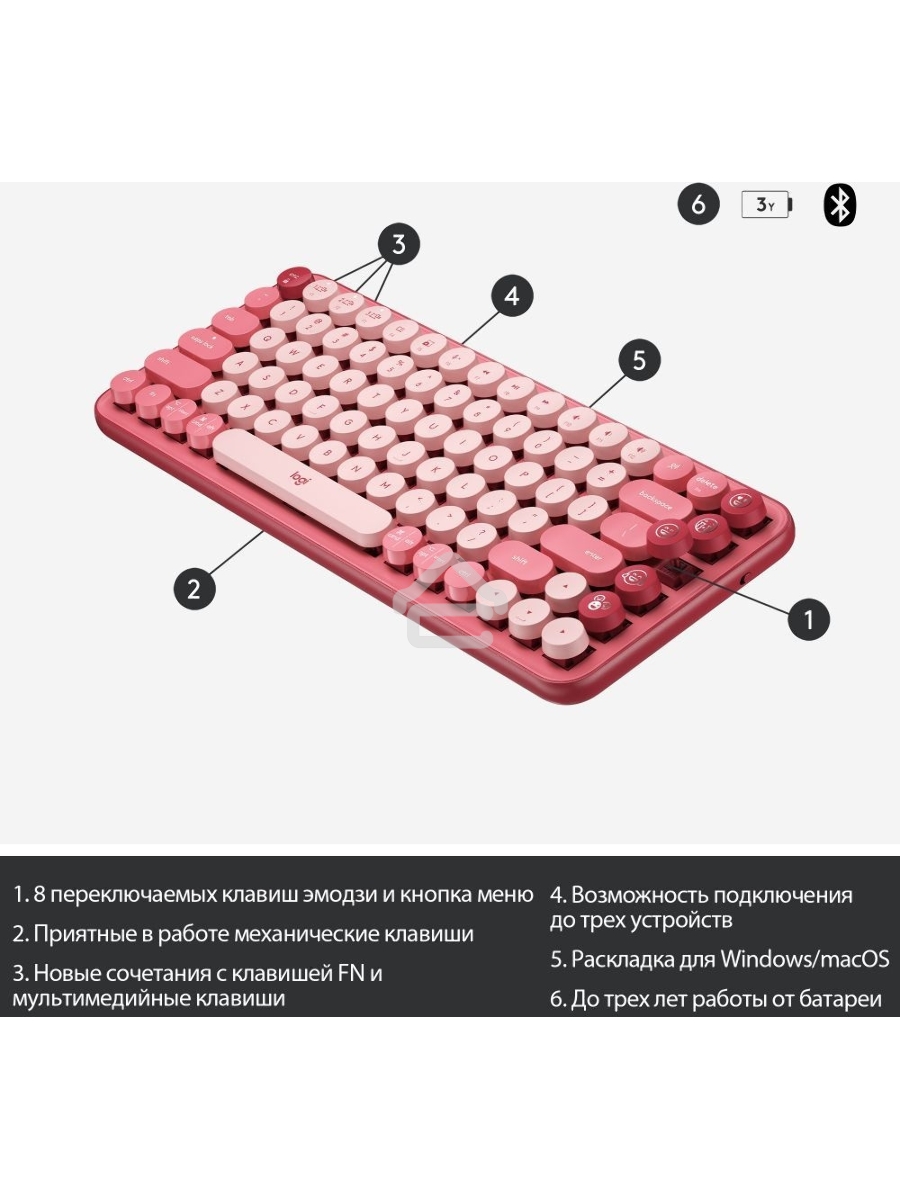 Клавиатура беспроводная Logitech POP KEYS, Heartbreaker Rose (M/N: YR0080/CU0021)