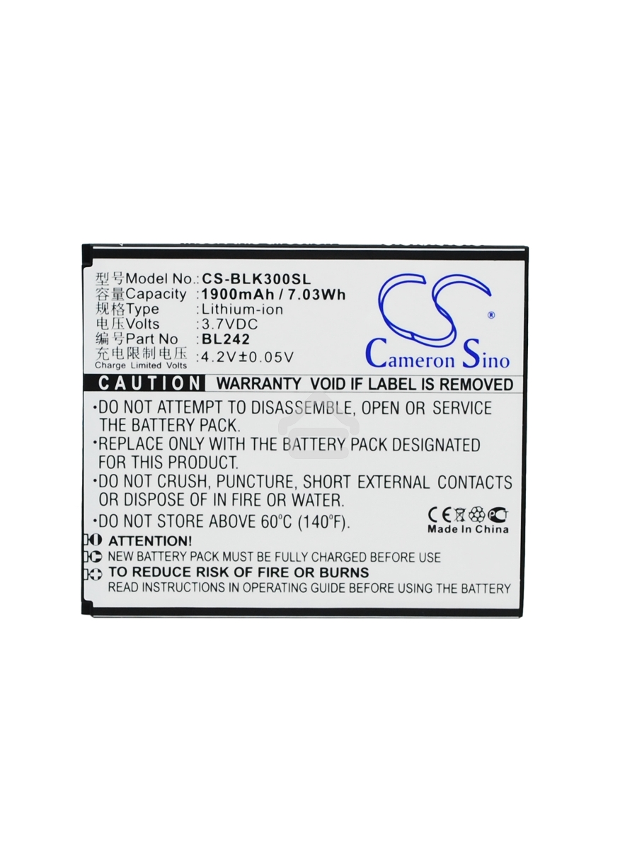 Аккумулятор CameronSino CS-BLK300SL BL242 для Lenovo A6010 Lenovo K3 3.7V / 1900mAh / 7.03Wh