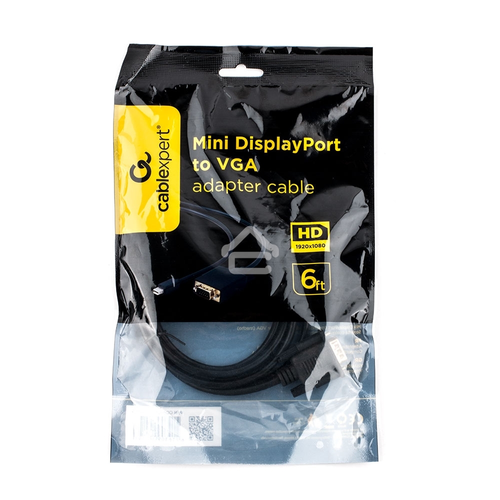 Кабель Cablexpert mDP-VGA, 20M/15M, 1.8м, черный, позол.разъемы, пакет (CC-mDPM-VGAM-6)
