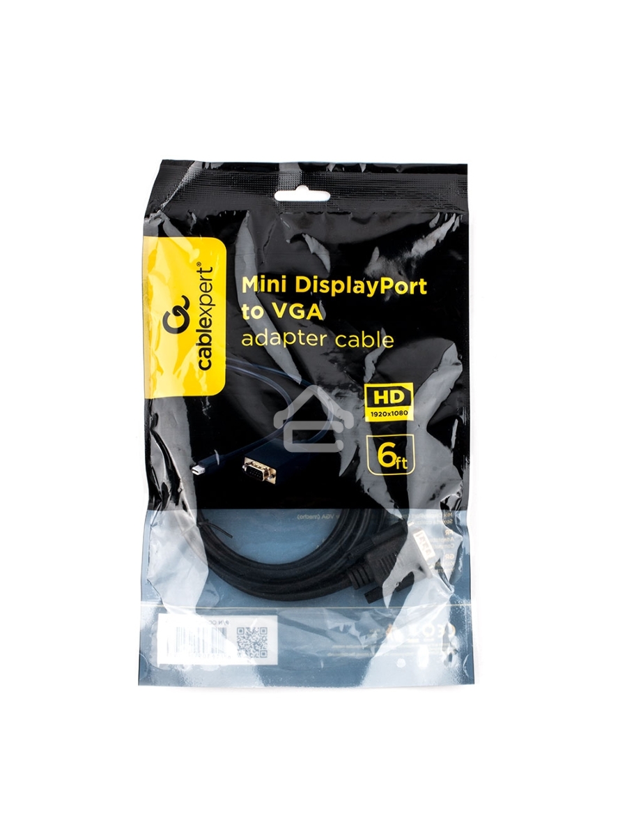 Кабель Cablexpert mDP-VGA, 20M/15M, 1.8м, черный, позол.разъемы, пакет (CC-mDPM-VGAM-6)