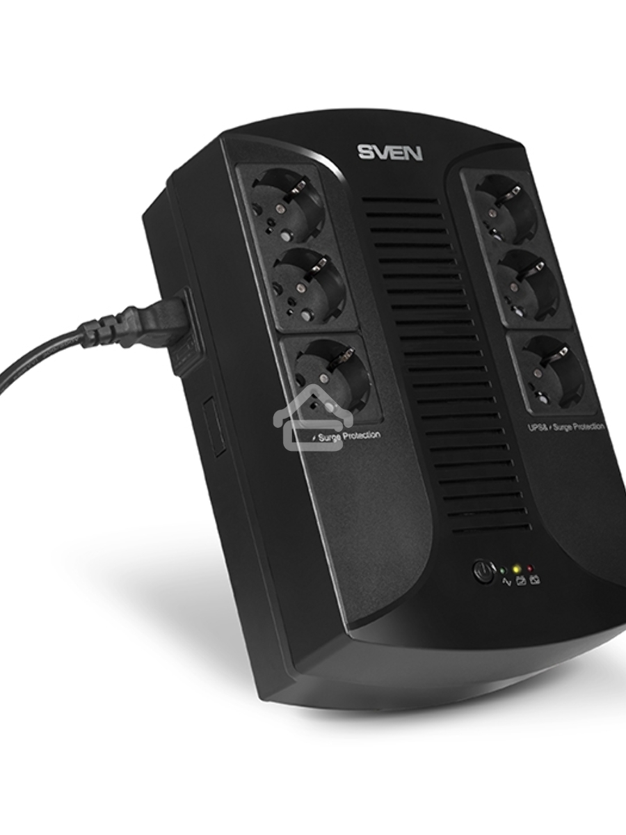 Источник бесперебойного питания SVEN UP-L1000E 1000VA/500W (6 розеток: 3х UPS/сетевой фильтр+3 x сетевой фильтр)