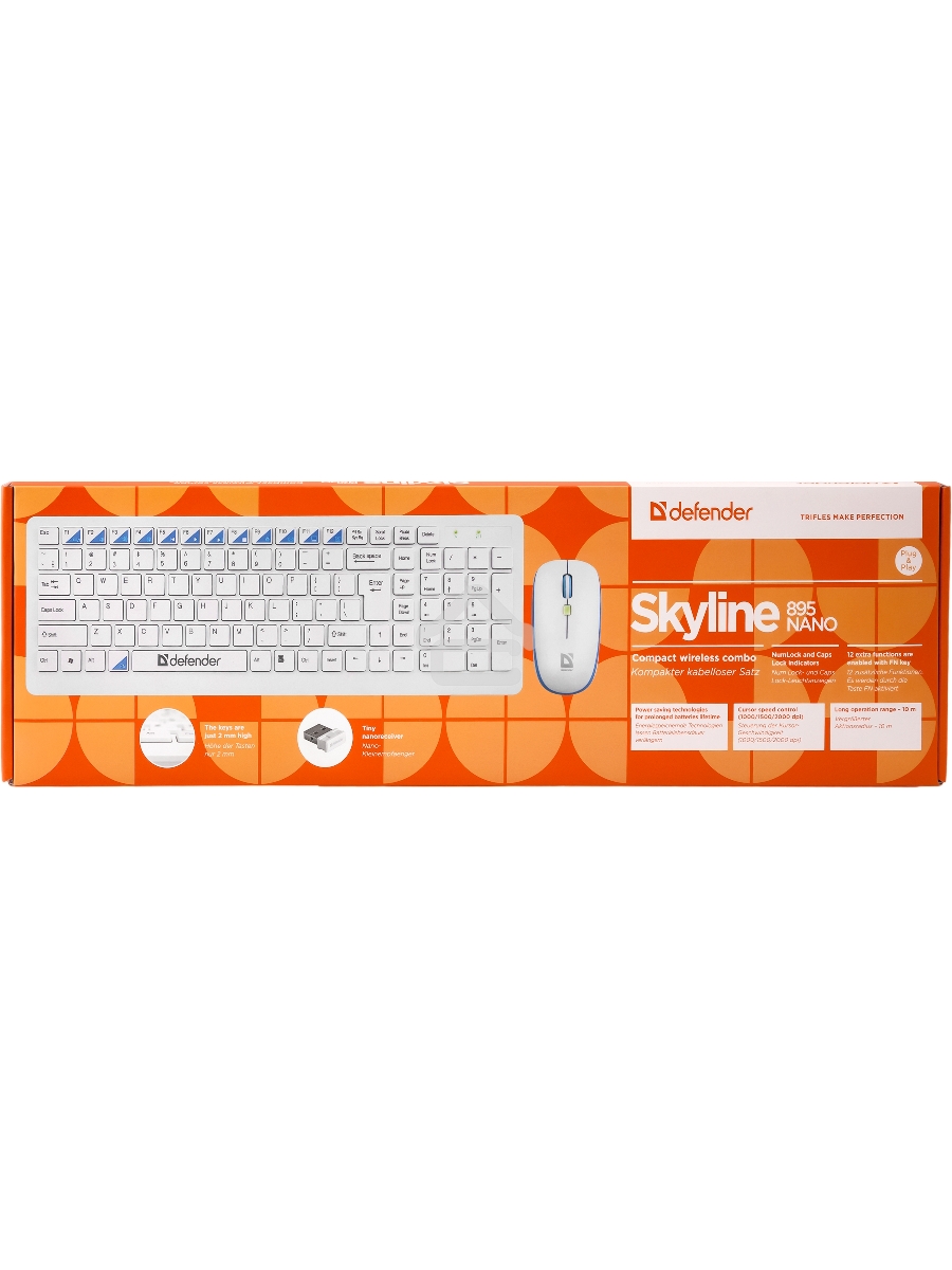 Клавиатура + мышь Defender Skyline 895 Nano W (Белый) Кл:104, 1000/1500/2000dpi