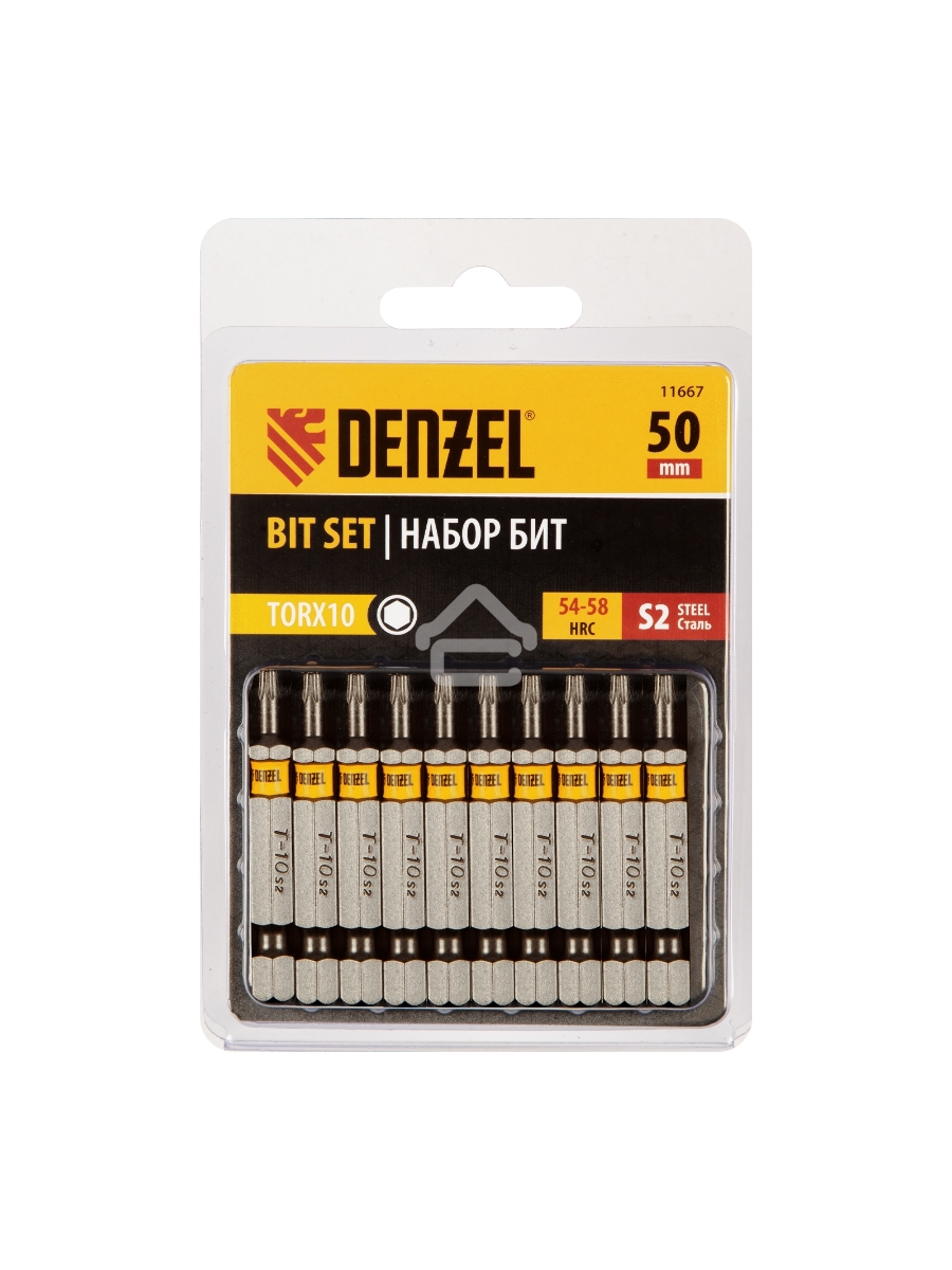 Набор бит TORX 10х50, сталь S2, шестигранный профиль, 10 шт. Denzel