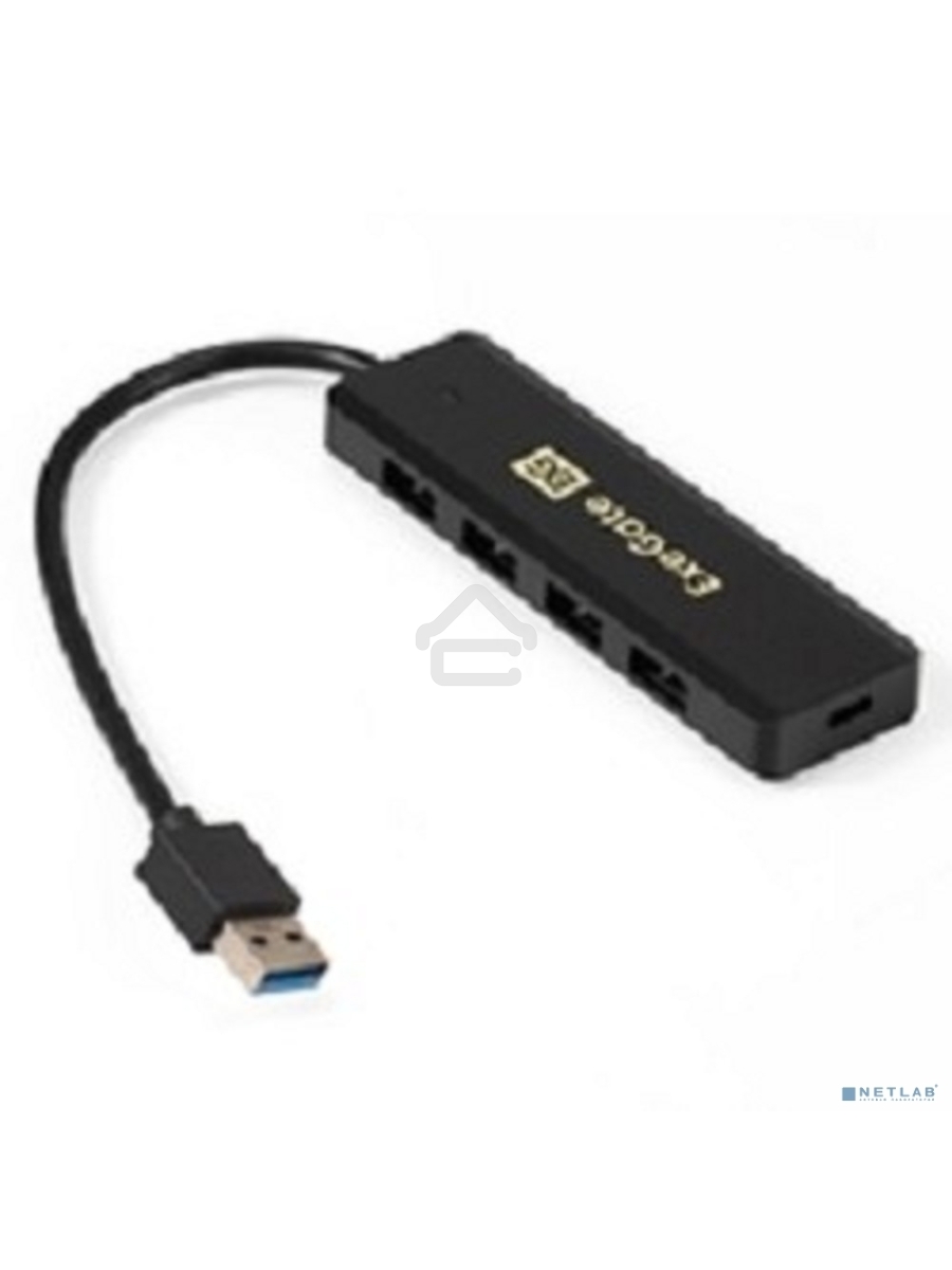 Хаб USB (концентратор) ExeGate DUB-4P/1 (кабель-адаптер USB3.0 --> 4xUSB3.0, Plug&Play, черный)