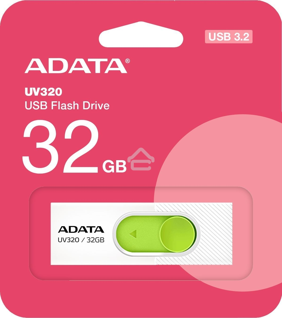 Флешка USB ADATA UV320 (AUV320-32G-RWHGN), 32Gb, USB 3.2, R/W 100/30, белый/зеленый