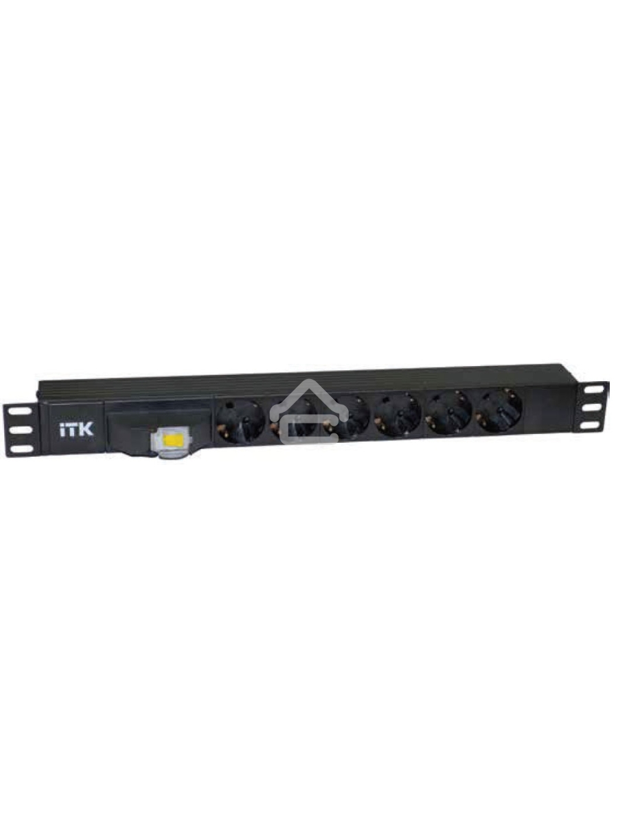 Блок розеток ITK PDU 7 розеток DIN49440 (нем. cтанд.) с LED выключателем, 1U, шнур 2м вилка DIN49441 (нем. станд.), профиль из ПВХ, черный