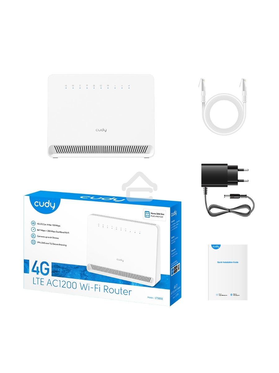 Маршрутизатор AC1200 Wi-Fi 4G LTE Cat.4 Router, AC1200 Wi-Fi,  build-in 4G LTE modem,  4 10/100M RJ45 Ports,  Nano SIM Slot, 300Mbps at 2.4GHz + 867Mbps at 5GHz, Internal antennas,  PPTP/L2TP/OpenVPN/WireGuard VPN, DNS over Cloudflare/Google/Quad9, DDNS, 
