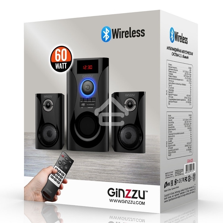 Акустическая система 2.1, 60W/BT/USB/SD/FM/ДУ Ginzzu GM-425