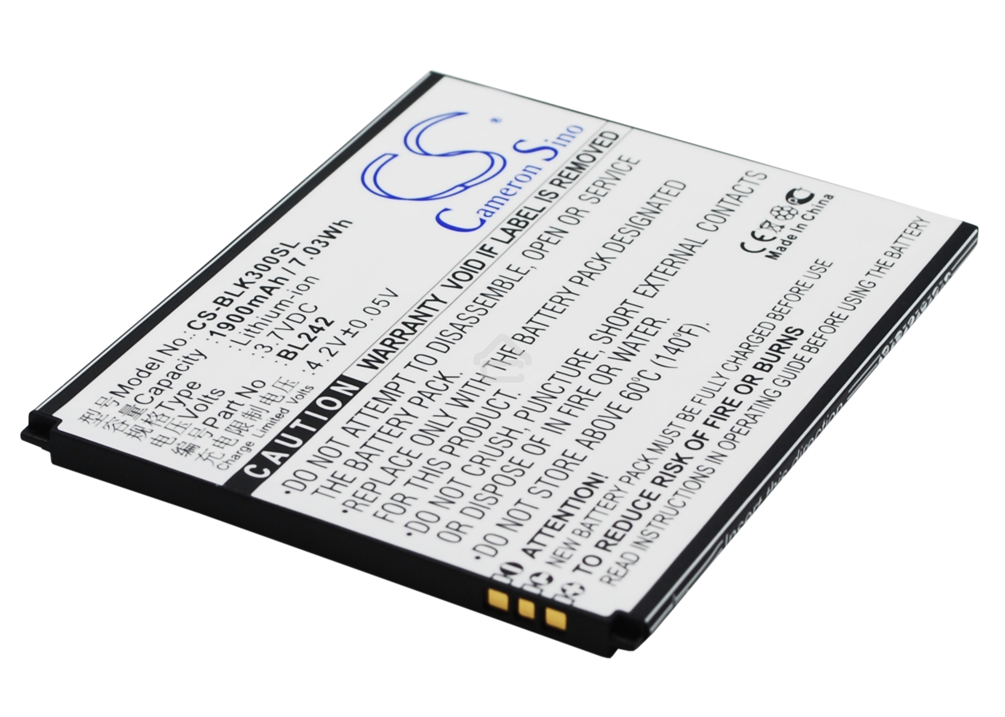 Аккумулятор CameronSino CS-BLK300SL BL242 для Lenovo A6010 Lenovo K3 3.7V / 1900mAh / 7.03Wh