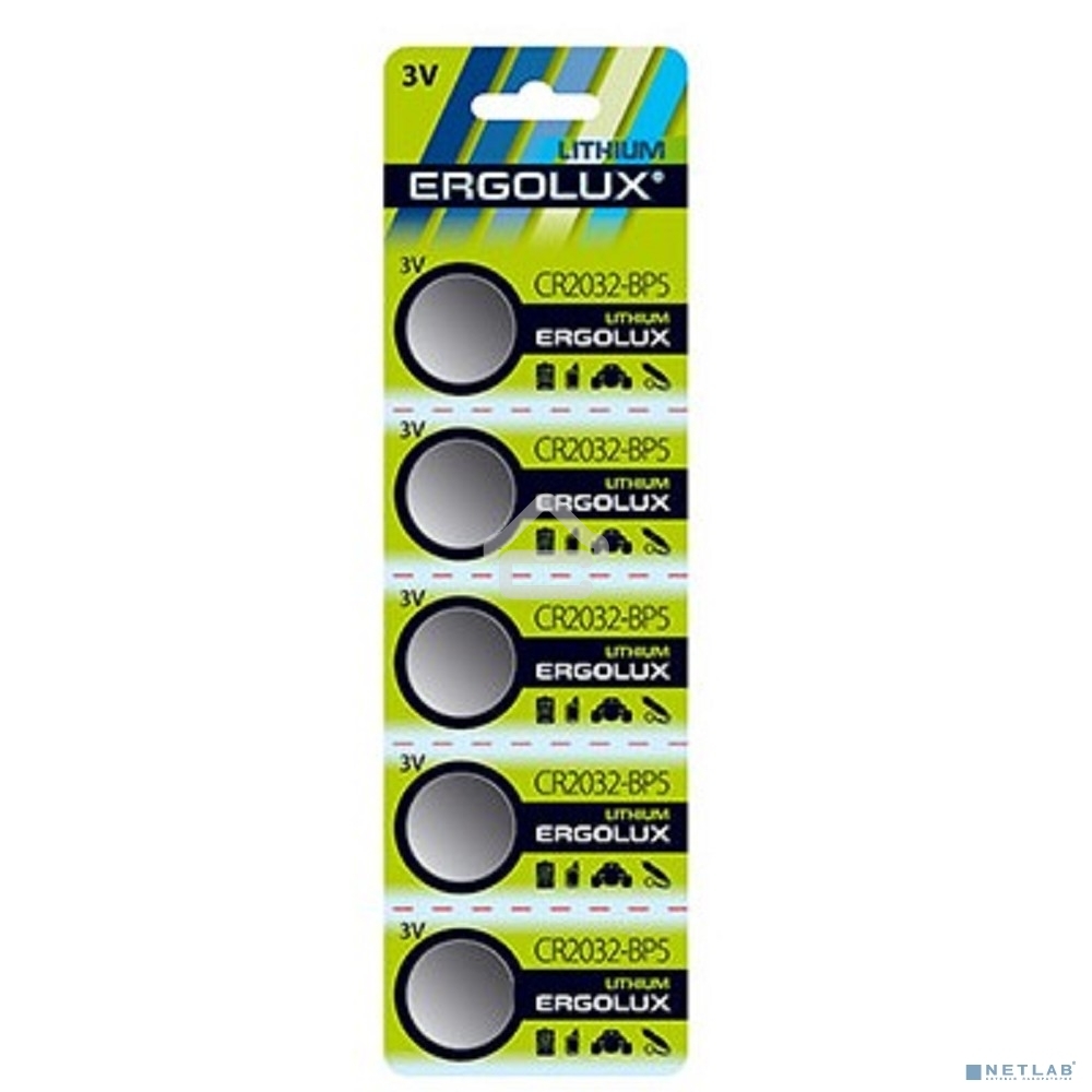 Батарейка литиевая Ergolux CR2032 BL-5 (CR2032-BP5, 3V) (5 шт. в уп-ке)