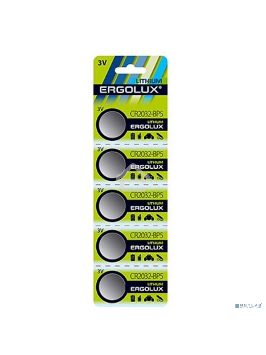 Батарейка литиевая Ergolux CR2032 BL-5 (CR2032-BP5, 3V) (5 шт. в уп-ке)